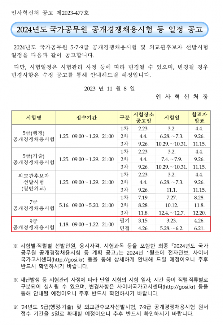 2024년도 국가공무원 공개경쟁채용시험 등 일정 공고_1.png